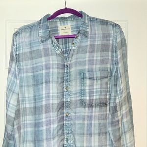 American eagle blue plaid boyfriend fit button up shirt XXL